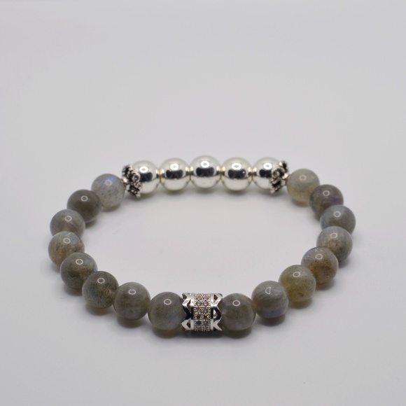 Labradorite and Silver Hematite with Zircon in Copper Charm image 1 Labradorite - Picture 2 of 8